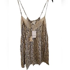 HEYSON Women's Floral Lace Trim Top - Beige NEW SIZE XL